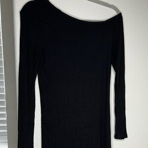 Paige Womens Ribbed Black Asymmetrical Slip Dress Size Small/S